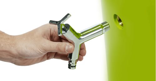 Graf Design esővízgyűjtő tartály kifolyócsappal, elegáns és funkcionalitás.