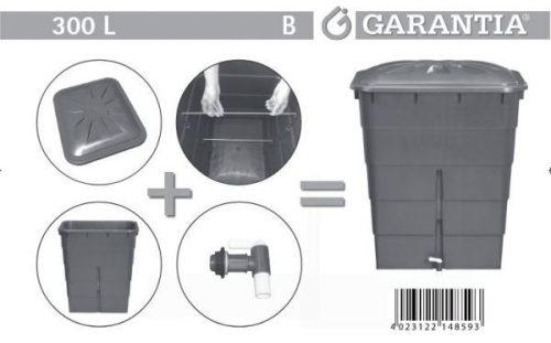 Graf esővízgyűjtő tartály Square Graphite, 300 literes, modern és letisztult.