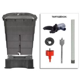 Graf esővízgyűjtő tartály szett, Square Graphite, 300 literes, elegáns vízgyűjtési készlet.