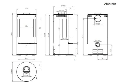 Kerek Három Üveges Kandalló  Amarant Glass K6240