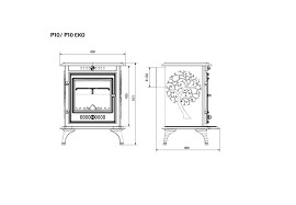 P10 szabadon álló öntöttvas kandalló fekete színben, 6.8 kW fűtési teljesítménnyel.