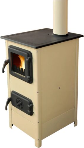 Kandalló nagy ajtómérettel, amely megkönnyíti a fa és szén hozzáadását és a tisztítást.