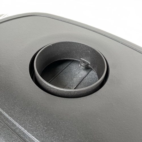 Elegáns szürke színű Alberto kandalló lekerekített formákkal és matt zománcozott felülettel.