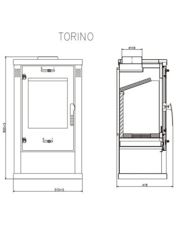 7,2 kW-os Torino kandalló, ideális közepes méretű helyiségek hatékony és stílusos fűtésére.